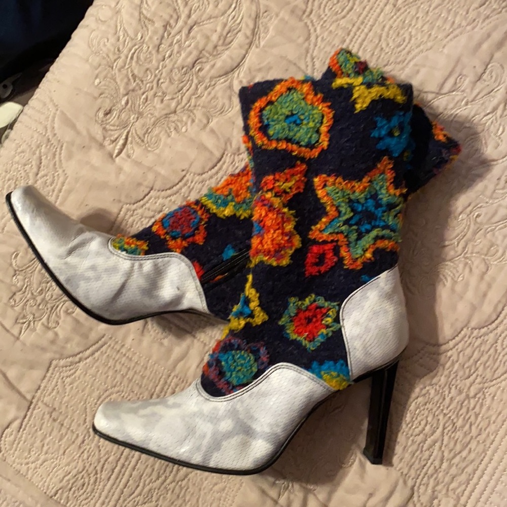 White Snake Python & Multicolor Tweed Ankle Boots - image 1